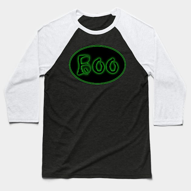 Glowing Green Halloween Boo Bar Sign Baseball T-Shirt by gkillerb